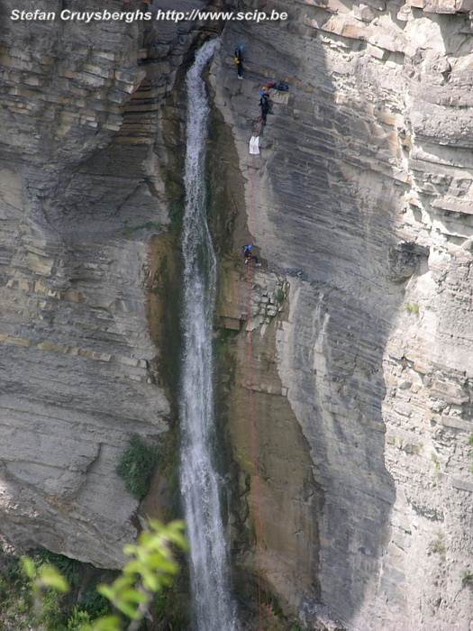 Canyoning Rapelling alongside a marvellous waterfall in several stages of 5, 30 and 45 meters. Stefan Cruysberghs